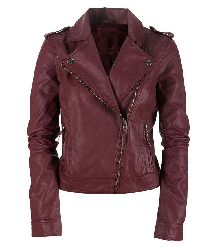 Womens Leather Jacket Biker Leather Jacket Maroon Color Leather