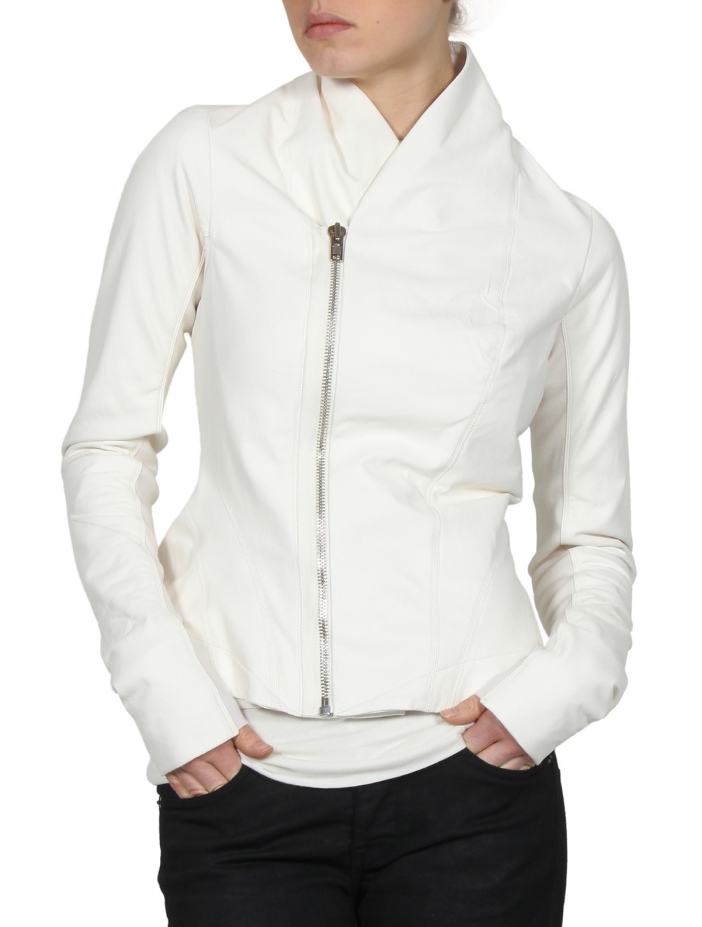 Women S Leather Jacket White Color Shawl Collar Women S Leather Jacket White Color Shawl Collar