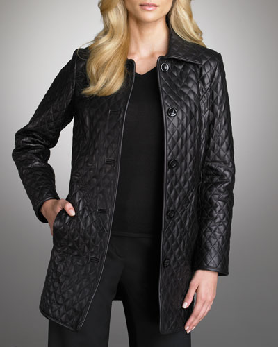 WOMEN BLACK COLOR QUILTED LEATHER COAT, WOMEN'S LONG LEATHER ...